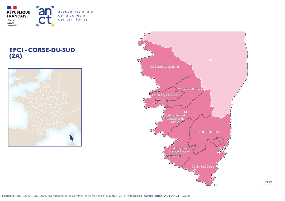Carte d&eacute;partementale des EPCI en 2023 : Corse-du-Sud