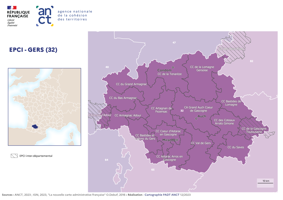 Carte d&eacute;partementale des EPCI en 2023 : Gers