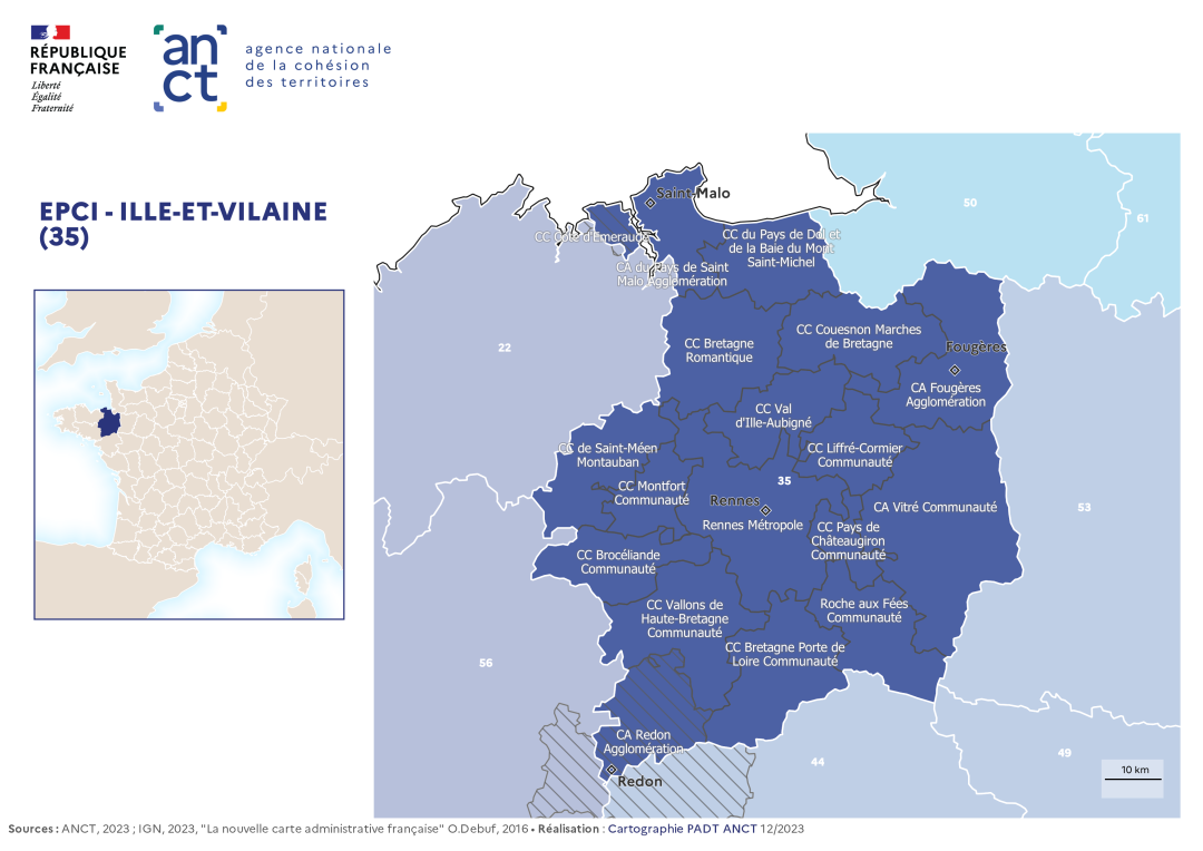 Carte d&eacute;partementale des EPCI en 2023 : Ille-et-Vilaine