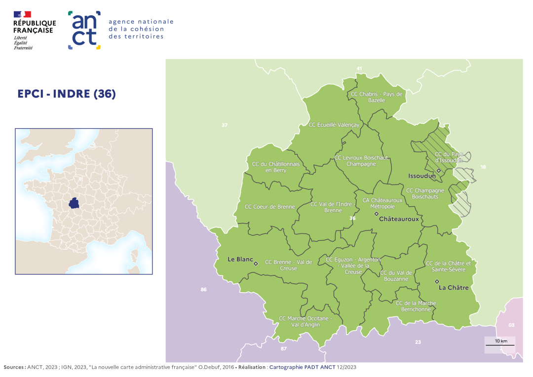 Carte d&eacute;partementale des EPCI en 2023 : Indre