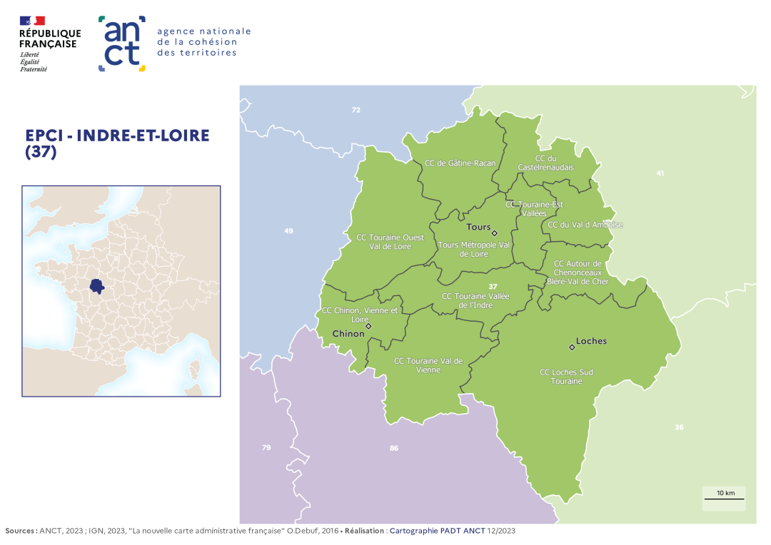 Carte d&eacute;partementale des EPCI en 2023 : Indre-et-Loire