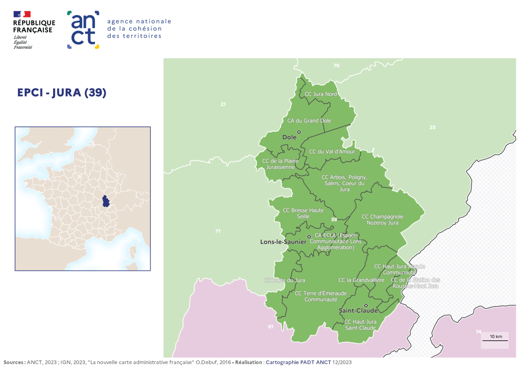 Carte d&eacute;partementale des EPCI en 2023 : Jura