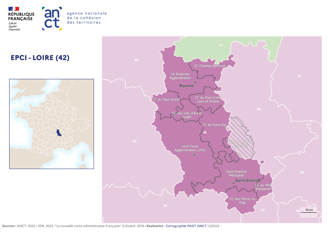 Carte d&eacute;partementale des EPCI en 2023 : Loire