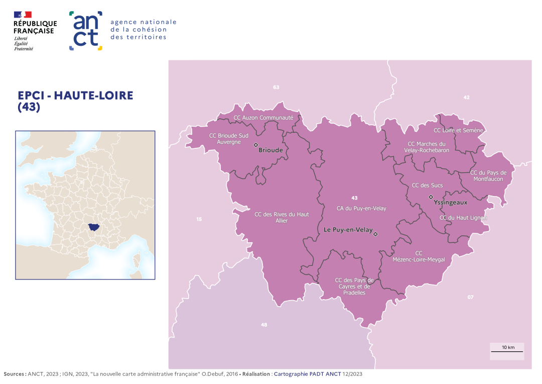 Carte d&eacute;partementale des EPCI en 2023 : Haute-Loire