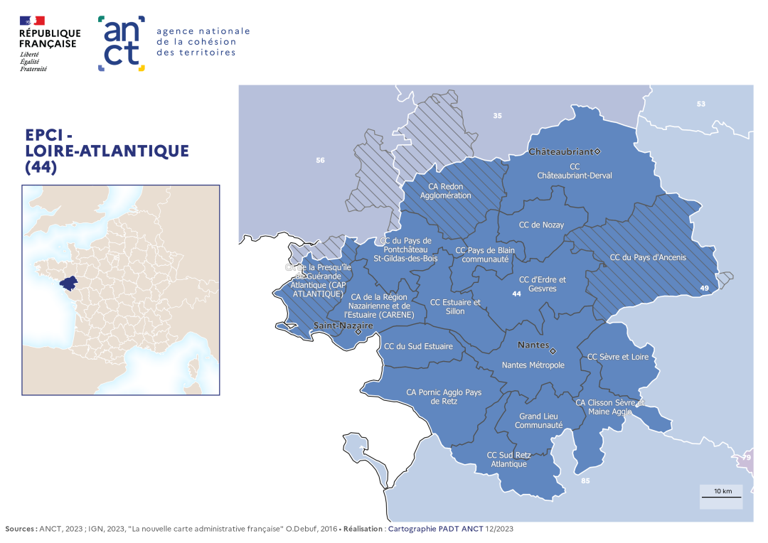 Carte d&eacute;partementale des EPCI en 2023 : Loire-Atlantique