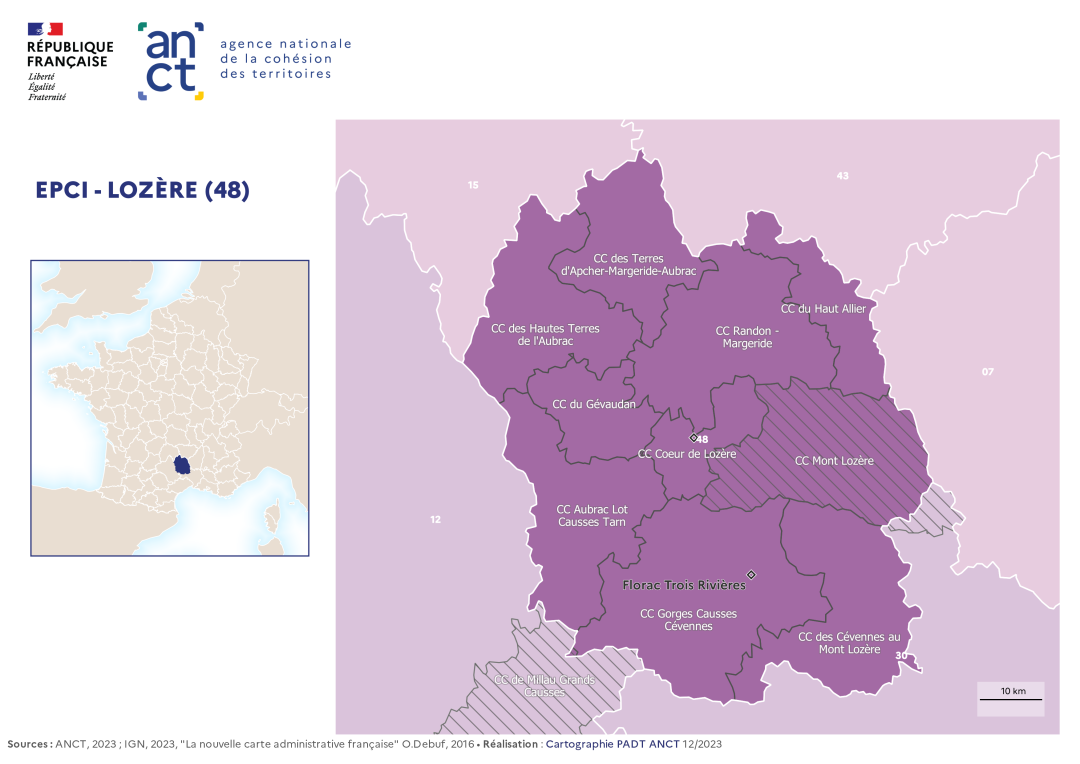 Carte d&eacute;partementale des EPCI en 2023 : Loz&egrave;re