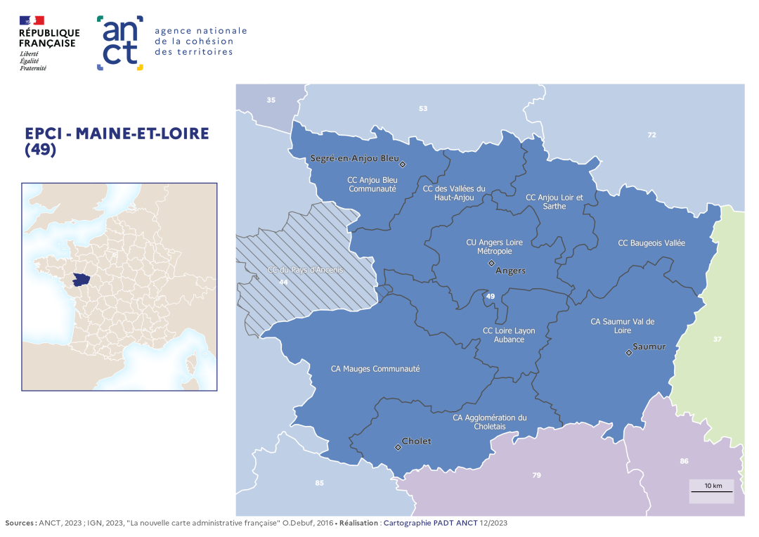 Carte d&eacute;partementale des EPCI en 2023 : Maine-et-Loire