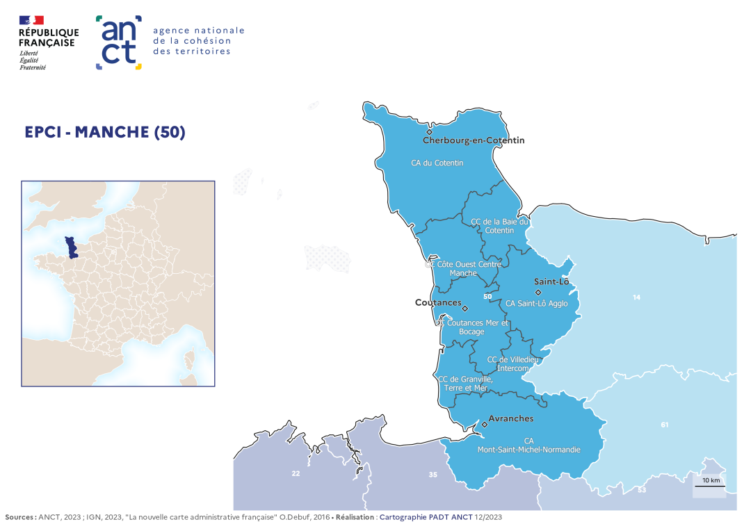 Carte d&eacute;partementale des EPCI en 2023 : Manche