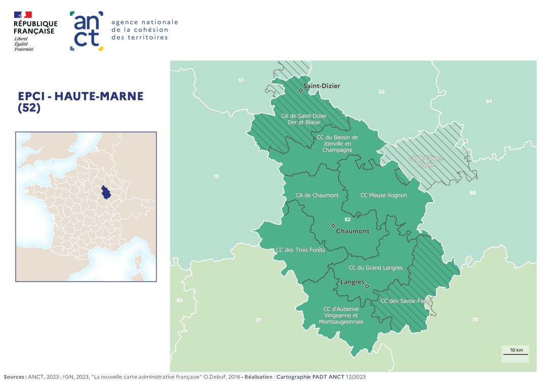 Carte d&eacute;partementale des EPCI en 2023 : Haute-Marne