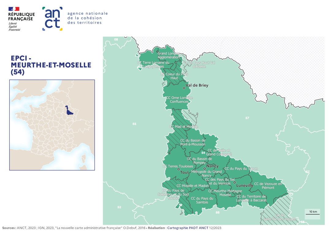 Carte d&eacute;partementale des EPCI en 2023 : Meurthe-et-Moselle