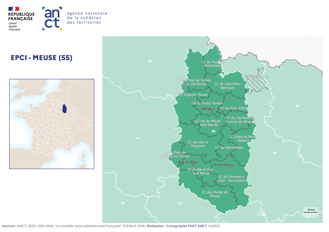 Carte d&eacute;partementale des EPCI en 2023 : Meuse