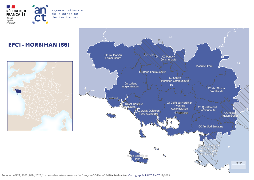 Carte d&eacute;partementale des EPCI en 2023 : Morbihan