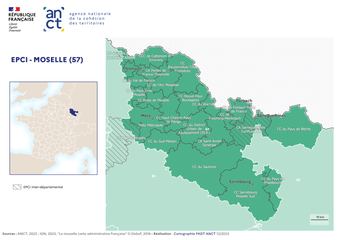 Carte d&eacute;partementale des EPCI en 2023 : Moselle