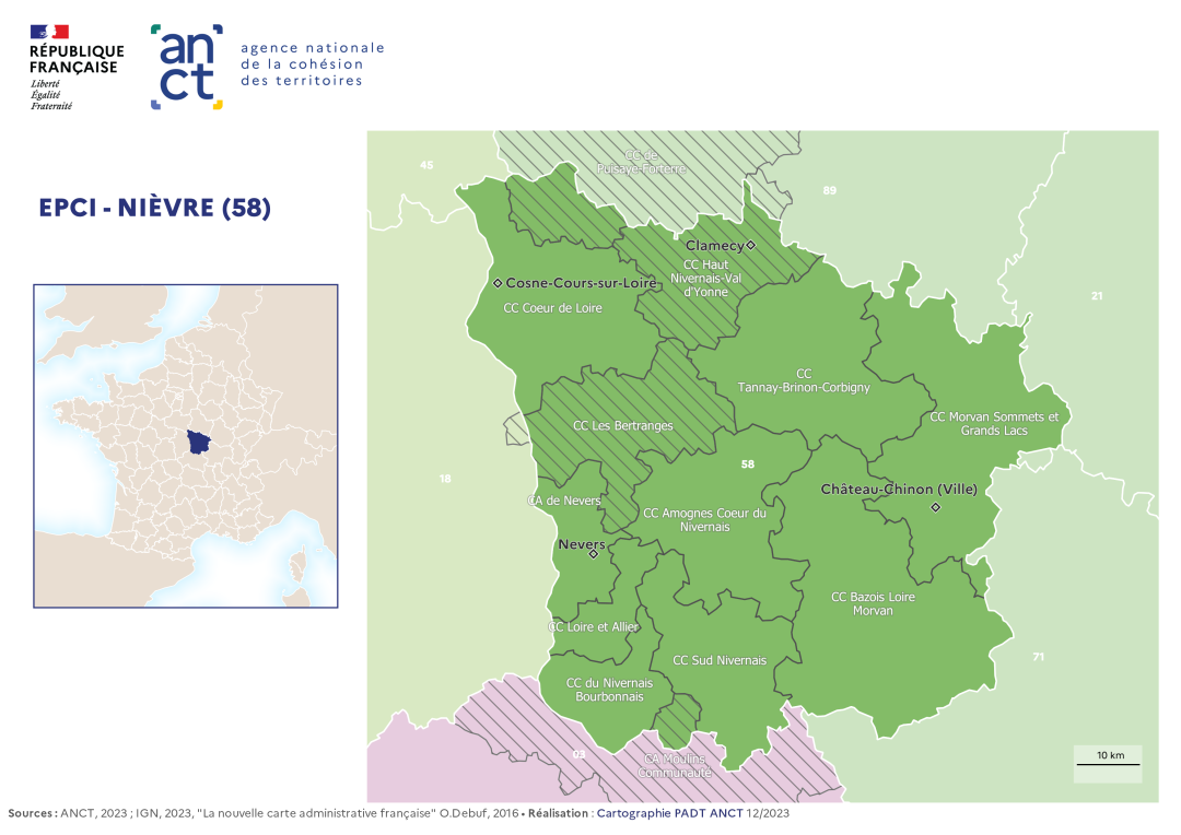 Carte d&eacute;partementale des EPCI en 2023 : Ni&egrave;vre