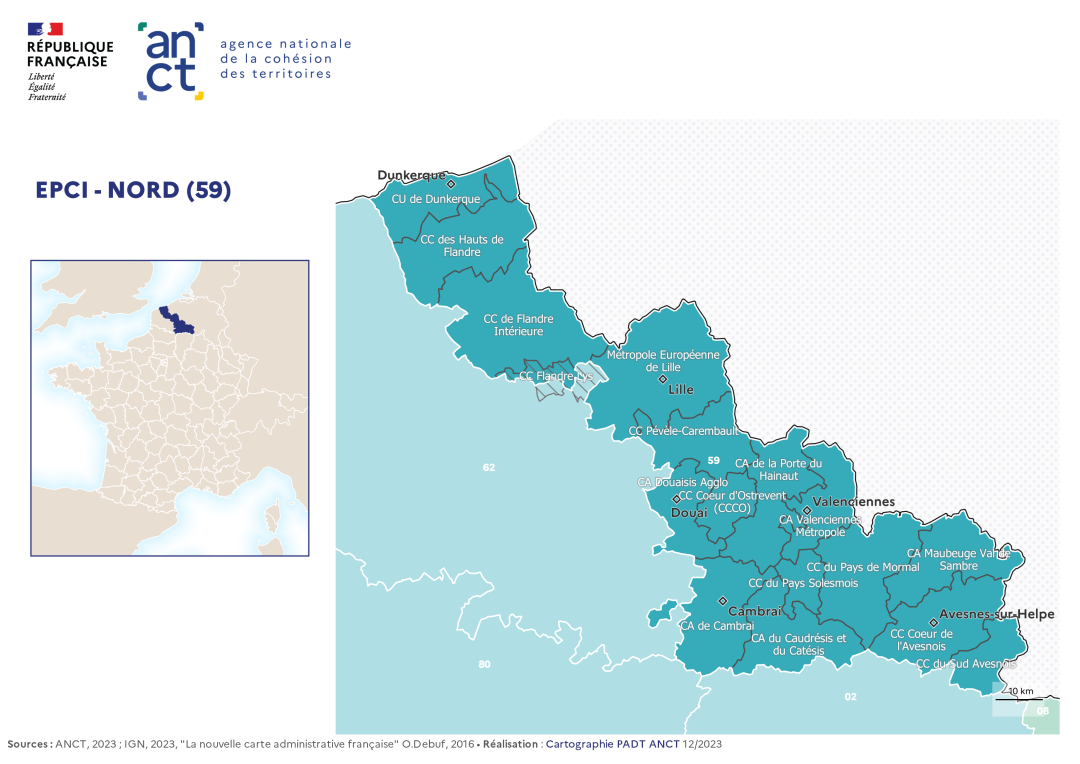 Carte d&eacute;partementale des EPCI en 2023 : Nord