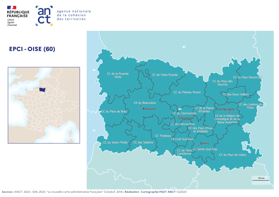 Carte d&eacute;partementale des EPCI en 2023 : Oise