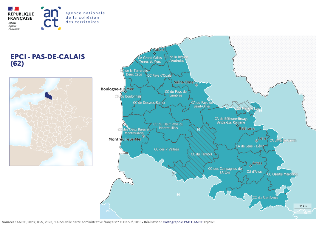 Carte d&eacute;partementale des EPCI en 2023 : Pas-de-Calais
