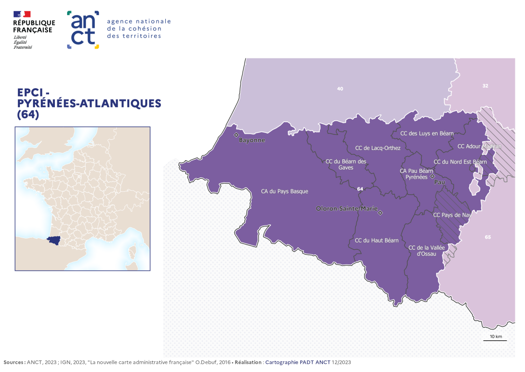 Carte d&eacute;partementale des EPCI en 2023 : Pyr&eacute;n&eacute;es-Atlantiques