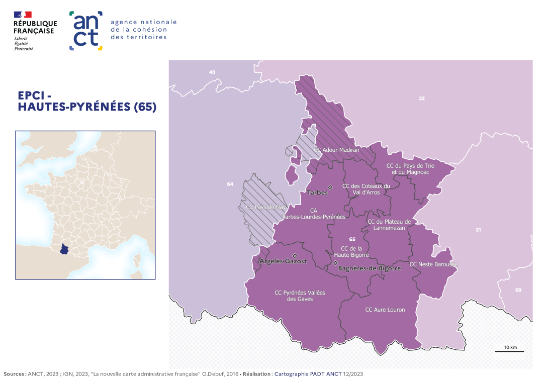 Carte d&eacute;partementale des EPCI en 2023 : Hautes-Pyr&eacute;n&eacute;es