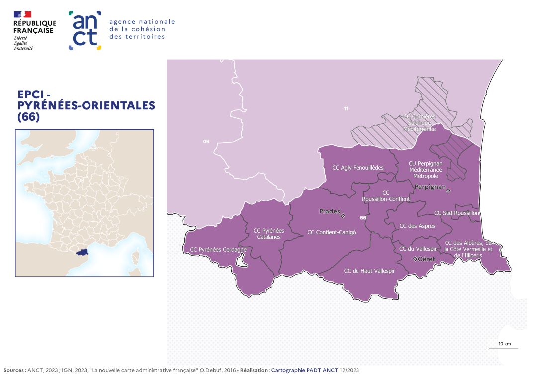Carte d&eacute;partementale des EPCI en 2023 : Pyr&eacute;n&eacute;es-Orientales