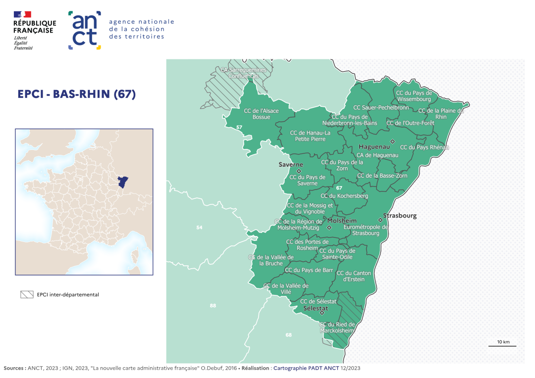 Carte d&eacute;partementale des EPCI en 2023 : Bas-Rhin