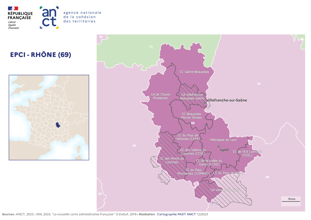 Carte d&eacute;partementale des EPCI en 2023 : Rh&ocirc;ne