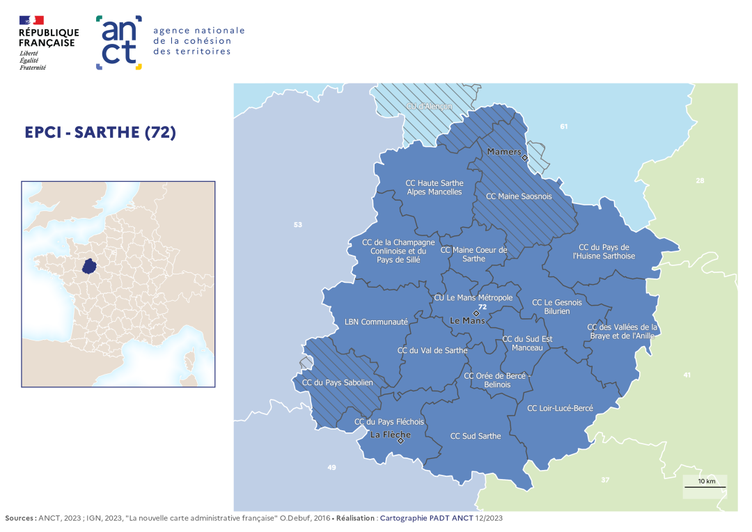 Carte d&eacute;partementale des EPCI en 2023 : Sarthe