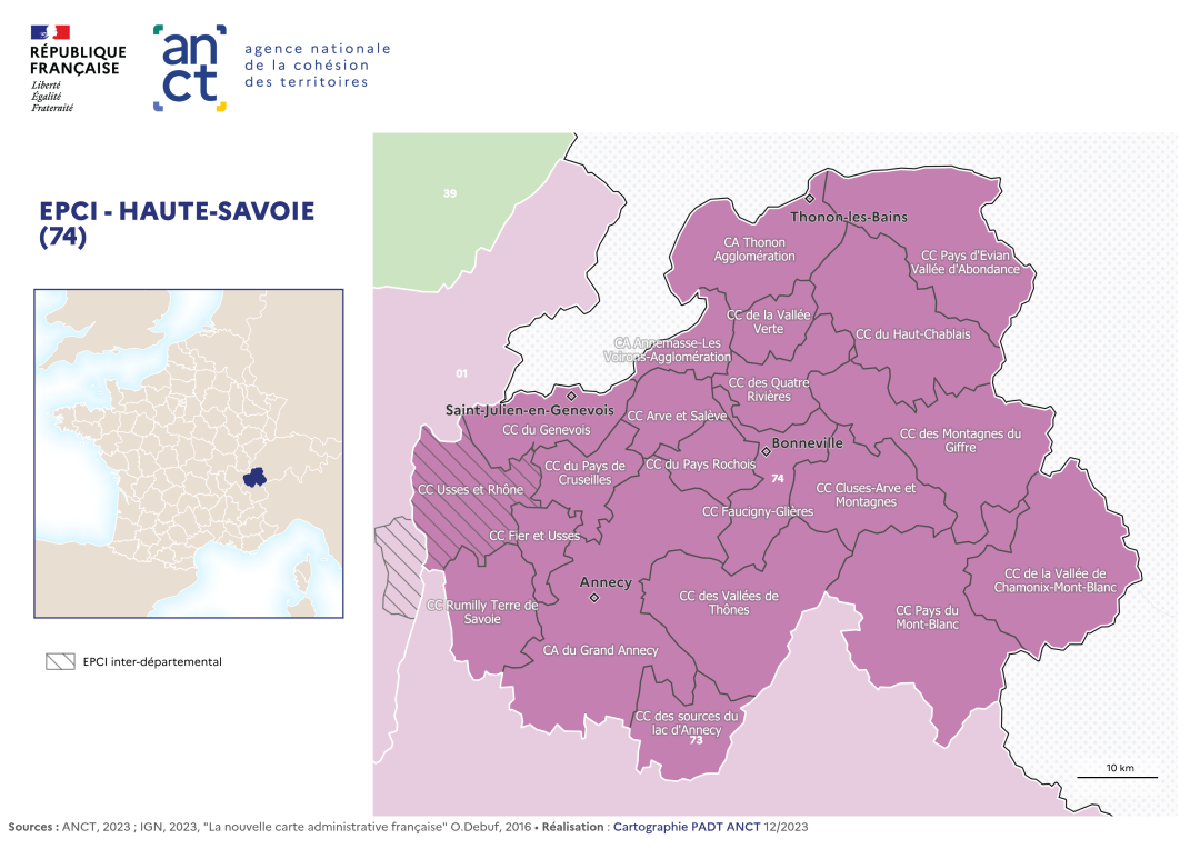 Carte d&eacute;partementale des EPCI en 2023 : Haute-Savoie