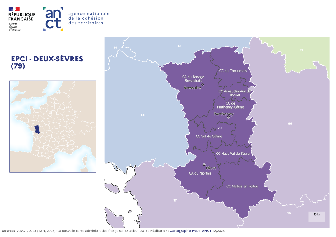 Carte d&eacute;partementale des EPCI en 2023 : Deux-S&egrave;vres