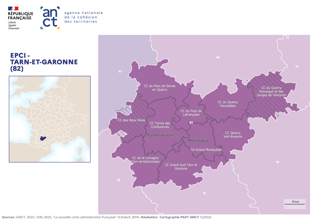 Carte d&eacute;partementale des EPCI en 2023 : Tarn-et-Garonne