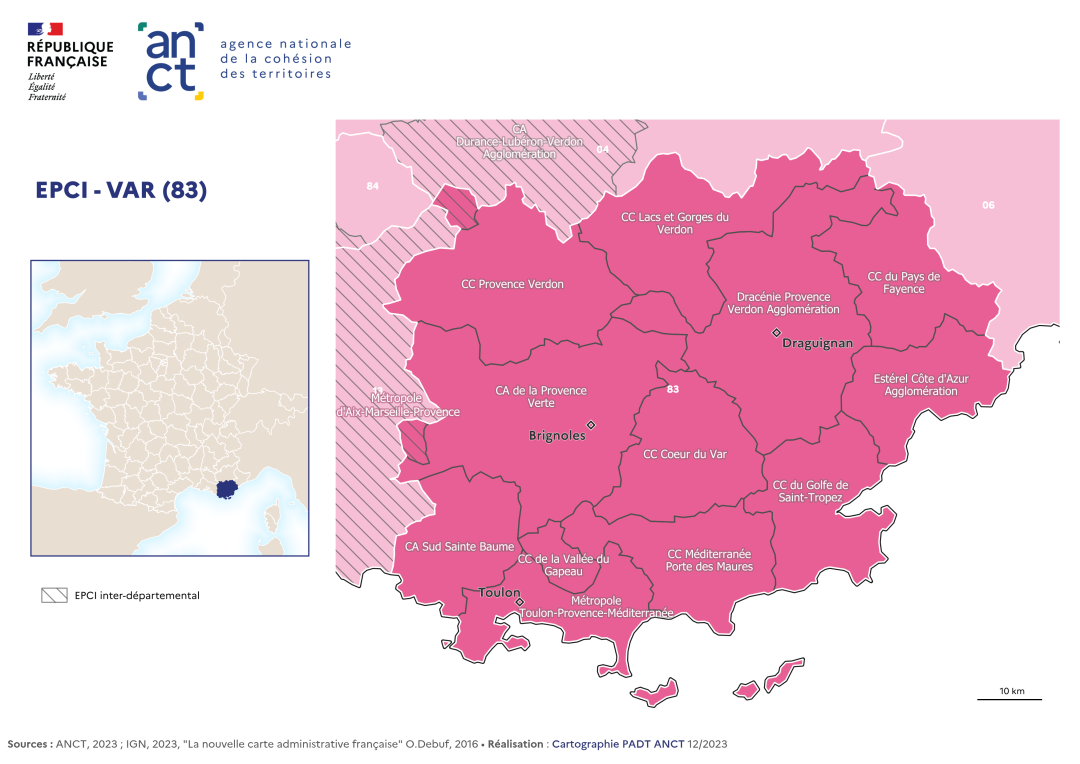Carte d&eacute;partementale des EPCI en 2023 : Var