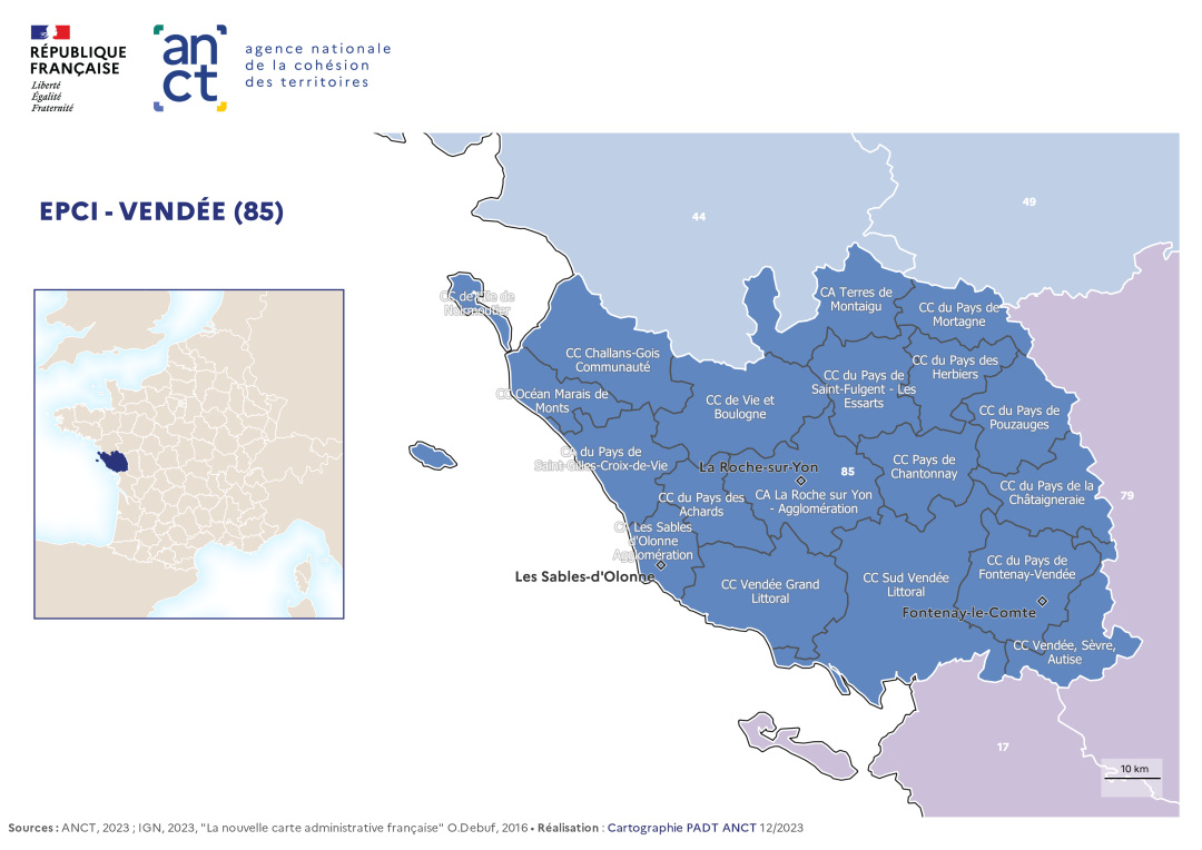 Carte d&eacute;partementale des EPCI en 2023 : Vend&eacute;e