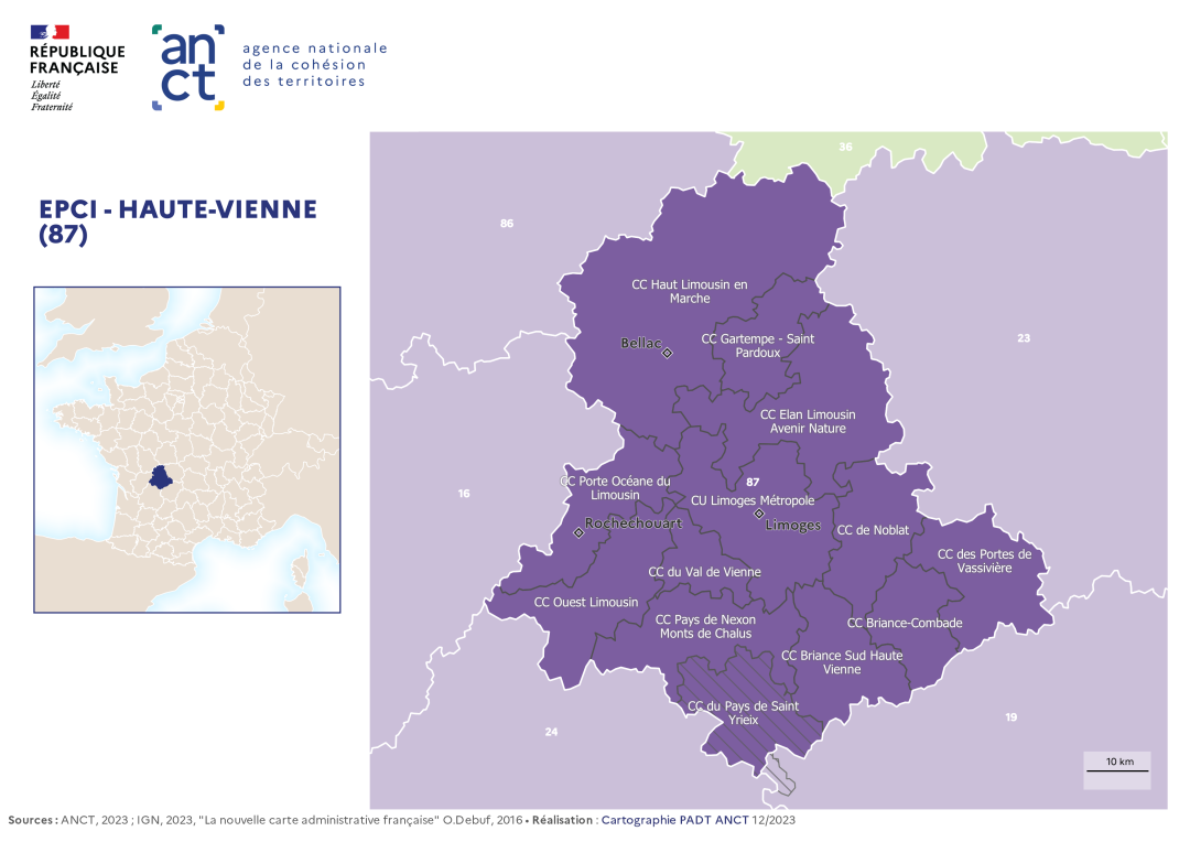 Carte d&eacute;partementale des EPCI en 2023 : Haute-Vienne