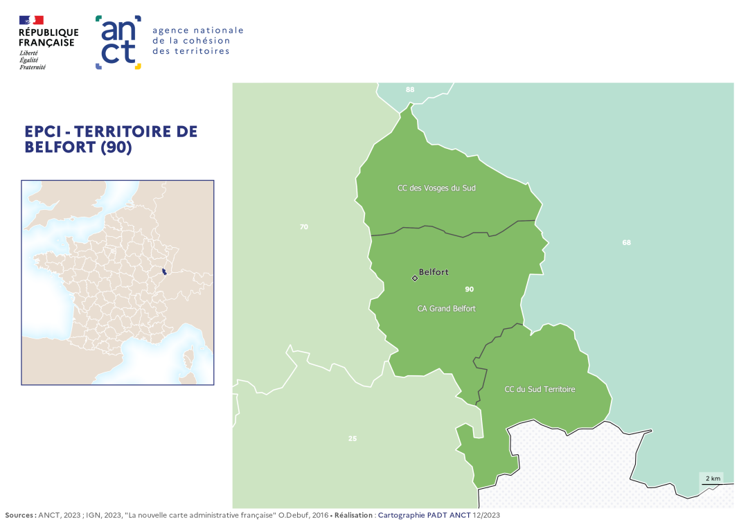 Carte d&eacute;partementale des EPCI en 2023 : Territoire de Belfort