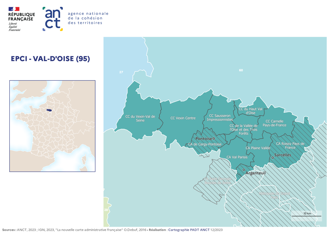 Carte d&eacute;partementale des EPCI en 2023 : Val-d'Oise