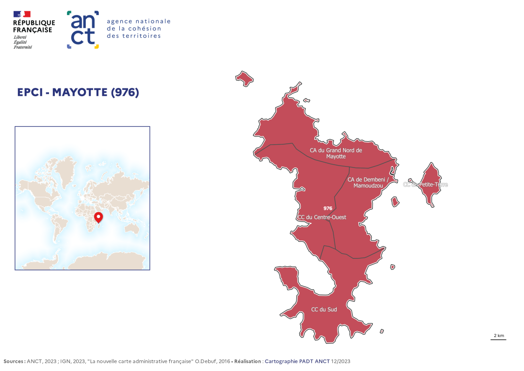 Carte d&eacute;partementale des EPCI en 2023 :Mayotte