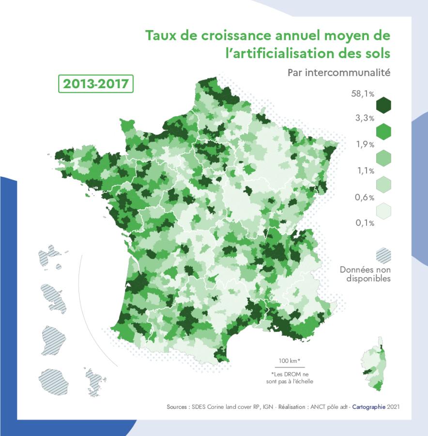 Taux de croissance annuel moyen de l'artificialisation des sols