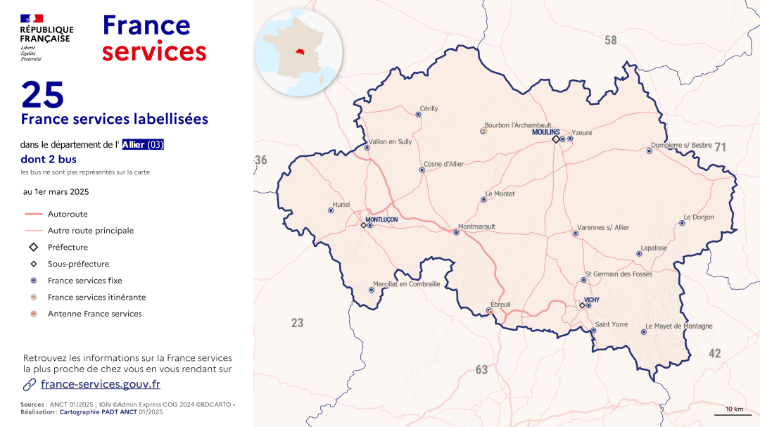 France services : Allier (03) &mdash; Cliquer pour consulter la carte interactive