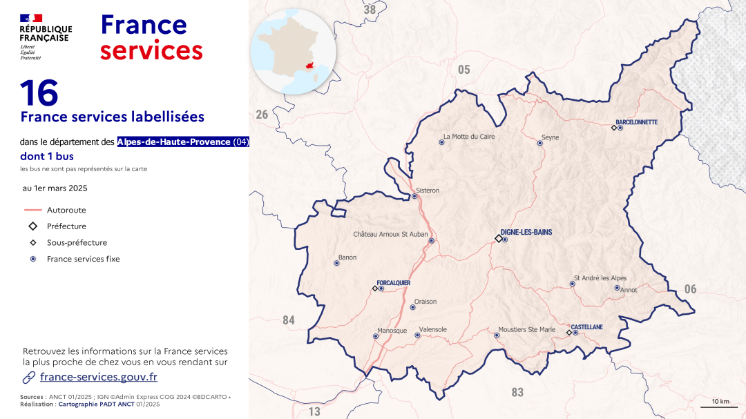 France services : Alpes-de-Haute-Provence (04) &mdash; Cliquer pour consulter la carte interactive