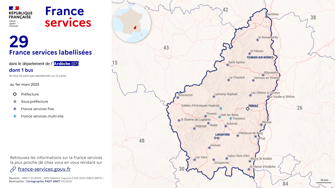 France services : Ard&egrave;che (07) &mdash; Cliquer pour consulter la carte interactive