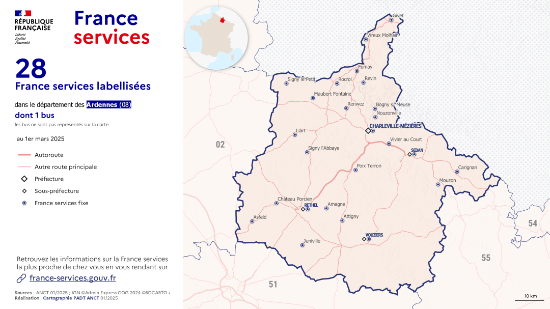 France services : Ardennes (08) &mdash; Cliquer pour consulter la carte interactive