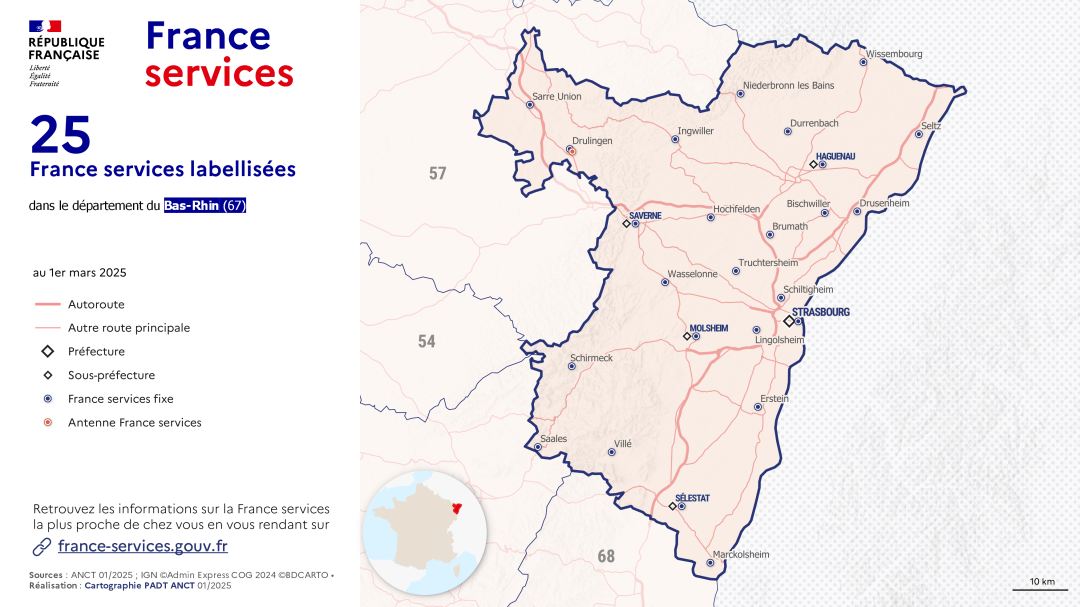 France services : Bas-Rhin (67) &mdash; Cliquer pour consulter la carte interactive