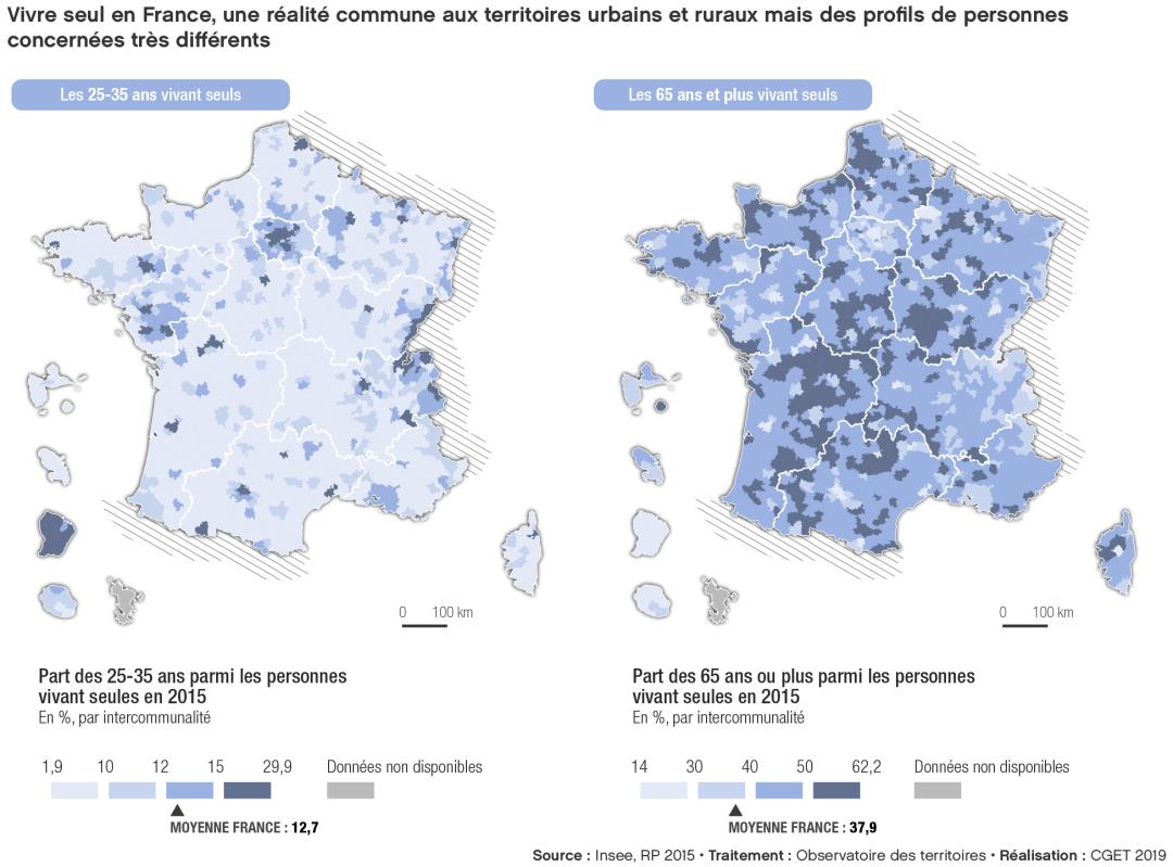 Vivre seul en France, une r&eacute;alit&eacute; commune aux territoires urbains et ruraux mais des profils de personnes concern&eacute;es tr&egrave;s diff&eacute;rents