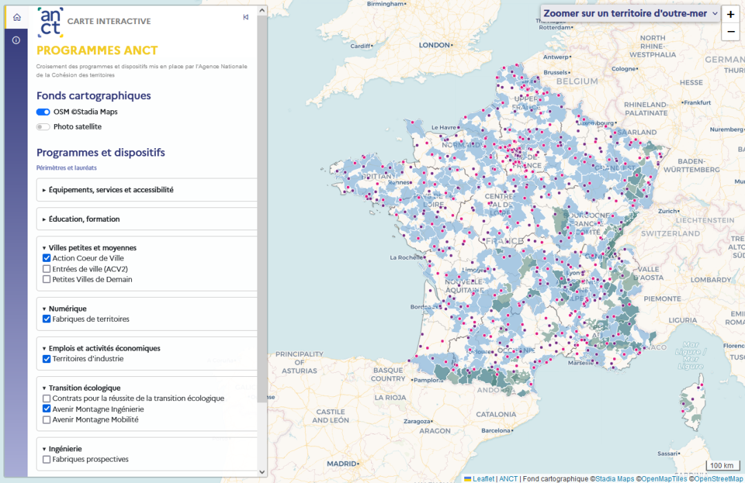 Croisement des programmes et dispositifs ANCT &mdash; Cliquer pour consulter la carte interactive