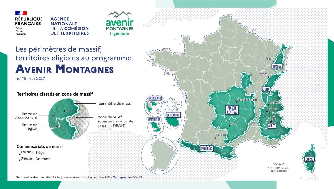 Les p&eacute;rim&egrave;tres de massif, territoires &eacute;ligibles au programme Avenir Montagnes - format 16/9