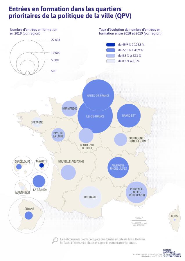 Entr&eacute;es en formation dans les quartiers prioritaires de la politique de la ville (QPV)
