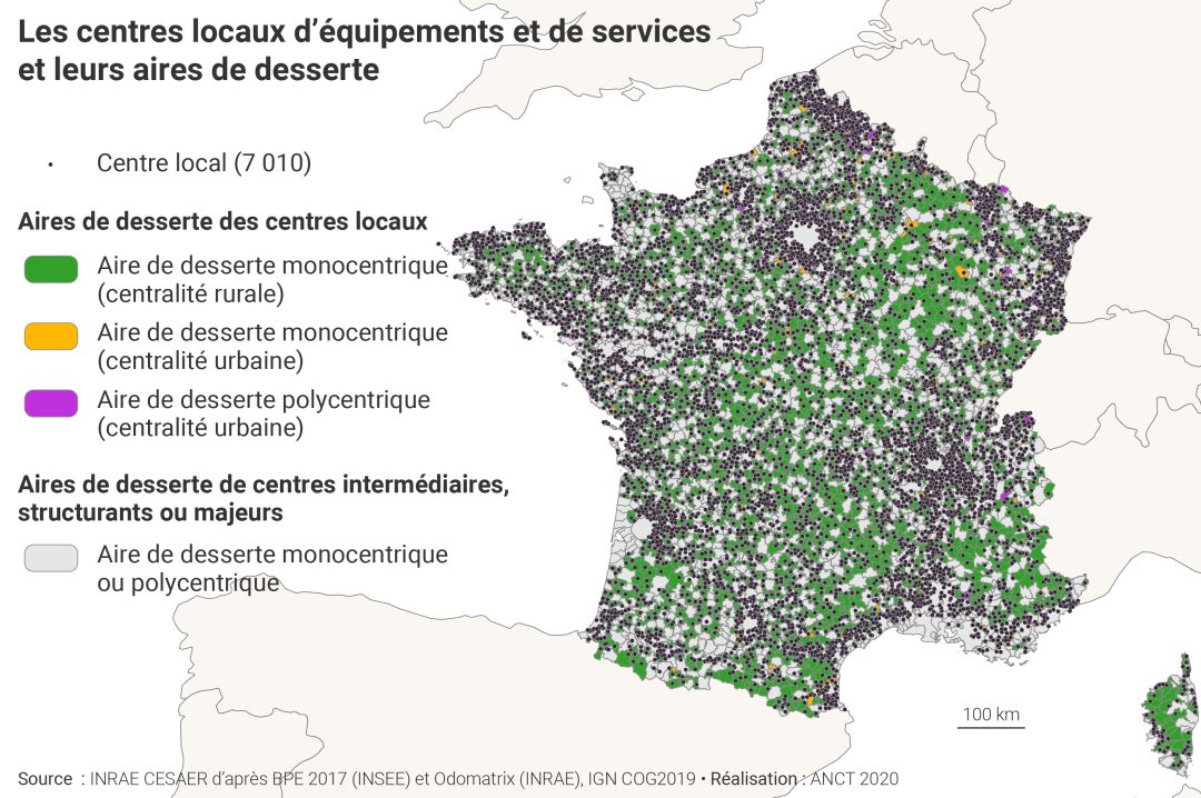 Les centres locaux d'&eacute;quipements et de services et leurs aires de desserte