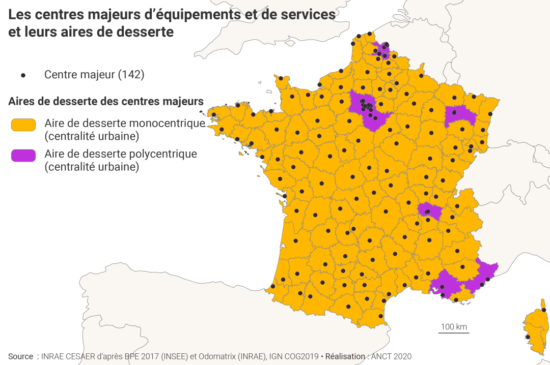 Les centres majeurs d'&eacute;quipements et de services et leurs aires de desserte