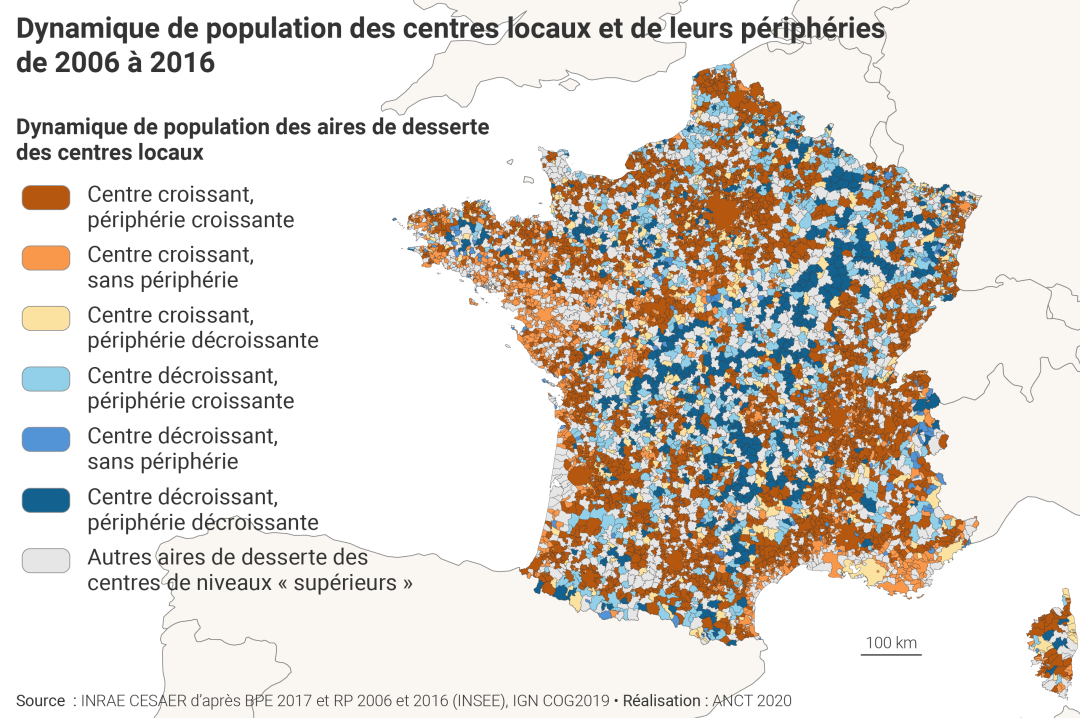 Dynamique de population des centres locaux et de leurs p&eacute;riph&eacute;ries de 2006 &agrave; 2016