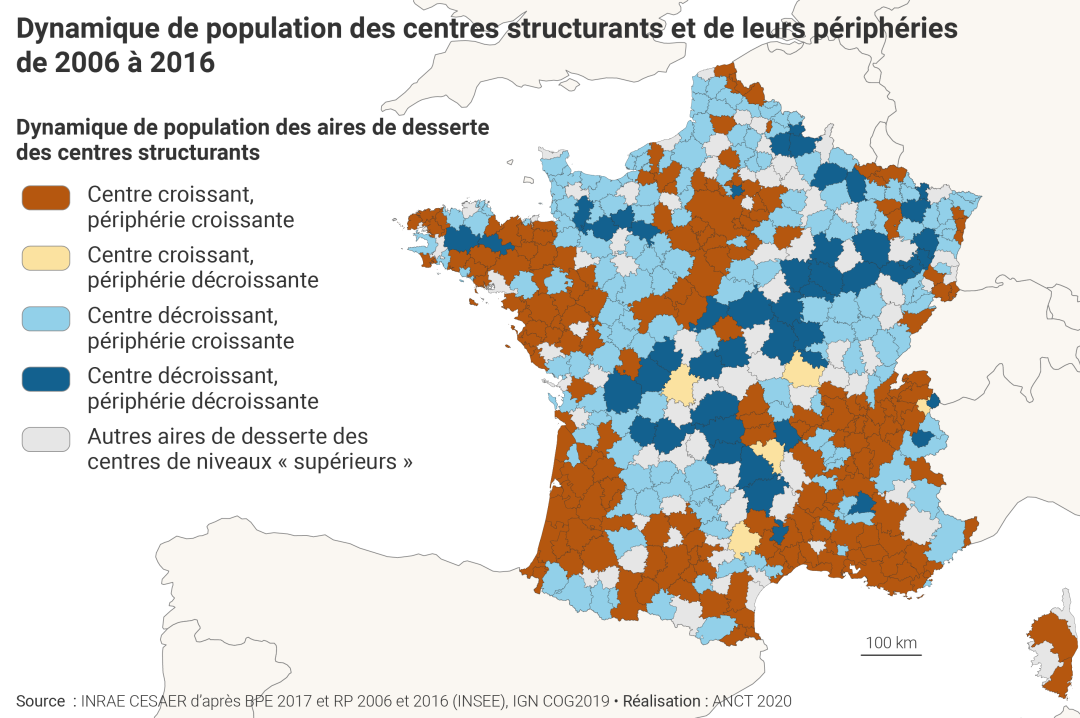 Dynamique de population des centres structurants et de leurs p&eacute;riph&eacute;ries de 2006 &agrave; 2016